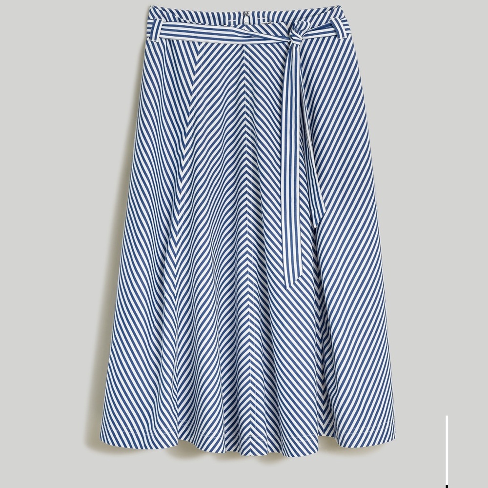 Madewell Navy and White Striped A-Line Skirt